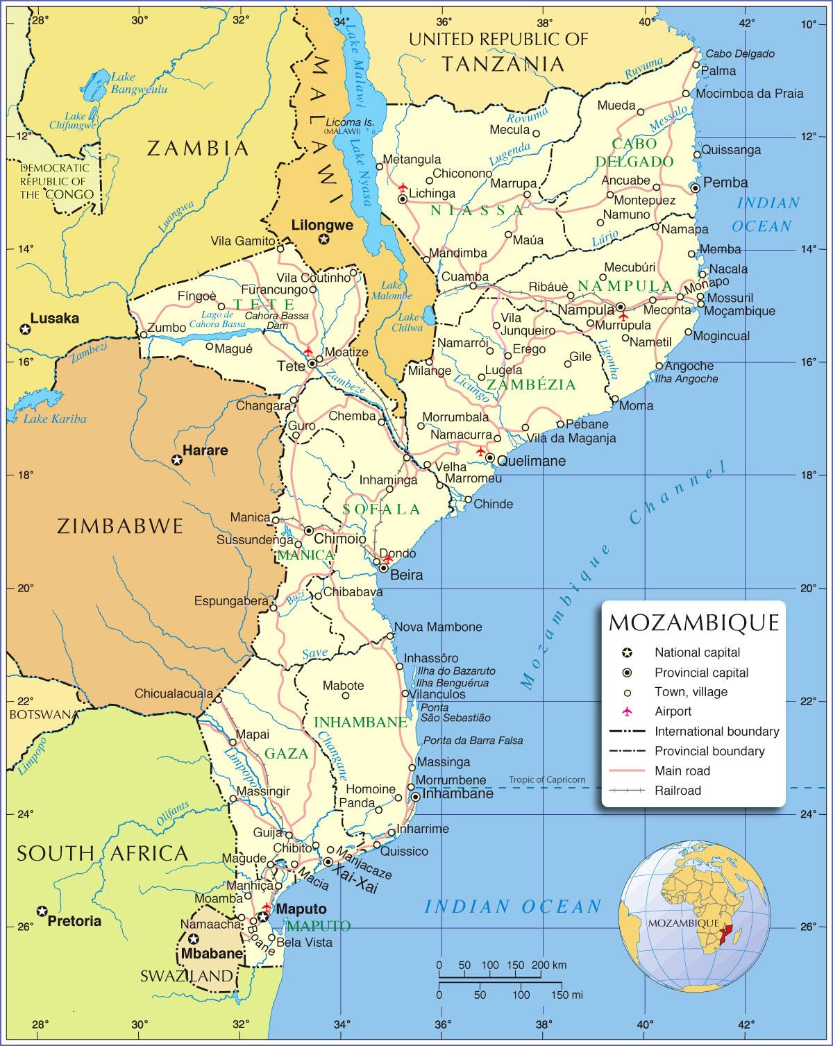 Maputossa Mosambikissa, Maputossa Mosambikin kartta (Itä - Afrikka ja  afrikan)