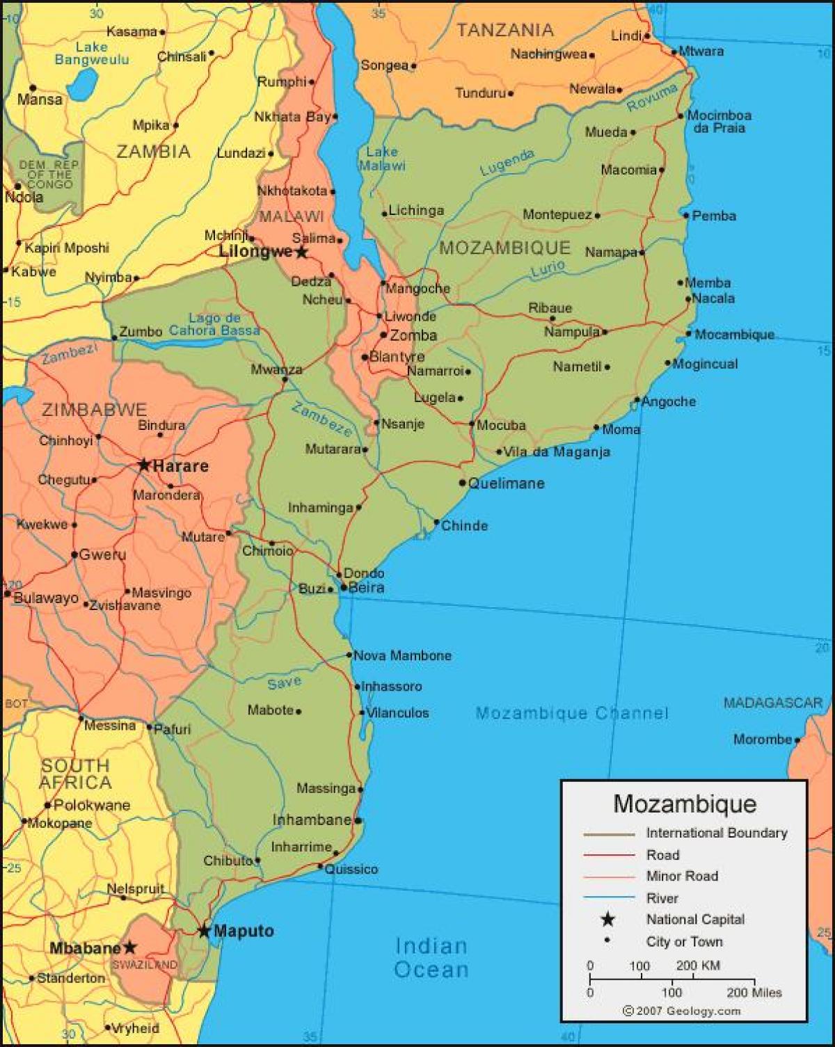 kartta Mosambikin rannikolla