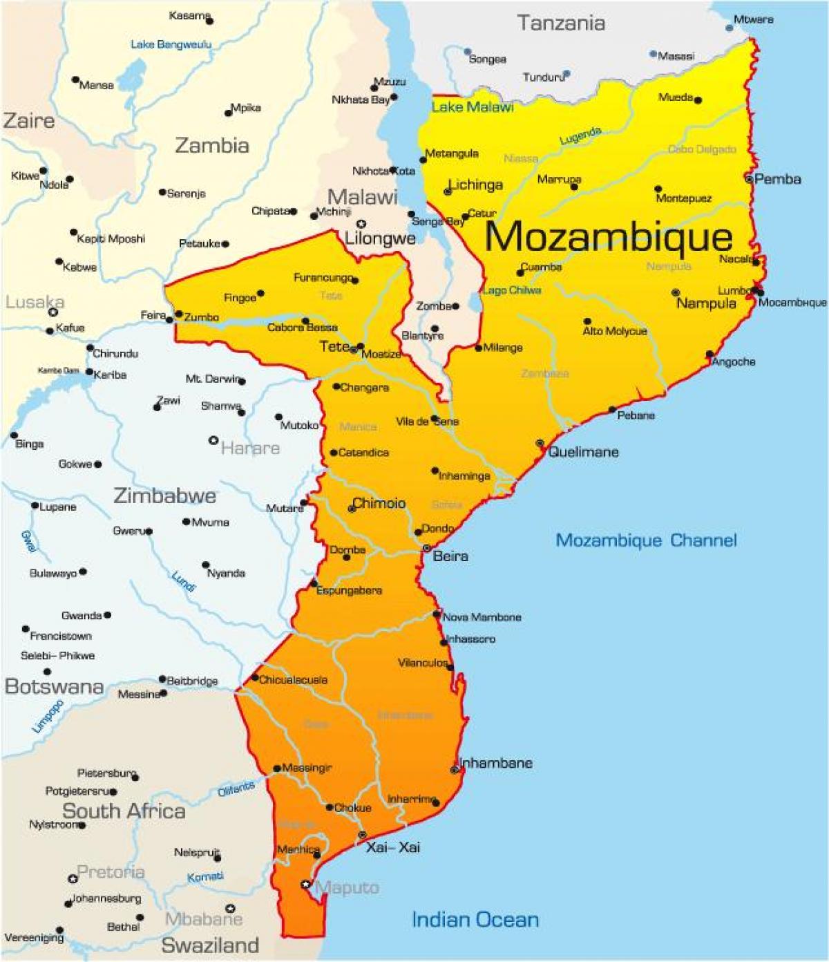 kartta Mosambikin kartta matkoja