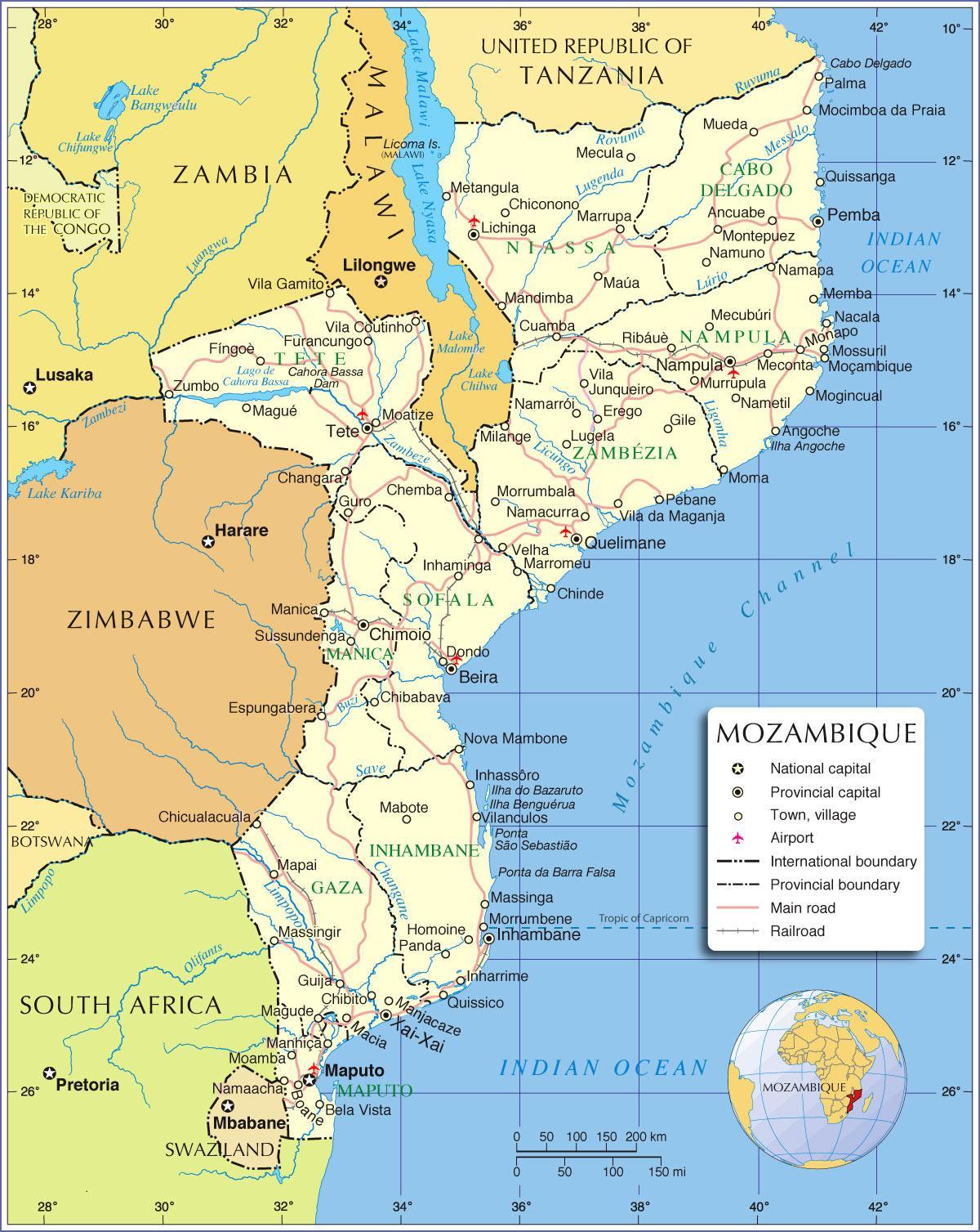 Pohjois-Mosambikin kartta - Kartta pohjois-Mosambikissa (Itä - Afrikka ja  afrikan)