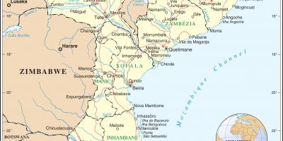 Lentoasemien Mosambikissa kartalla